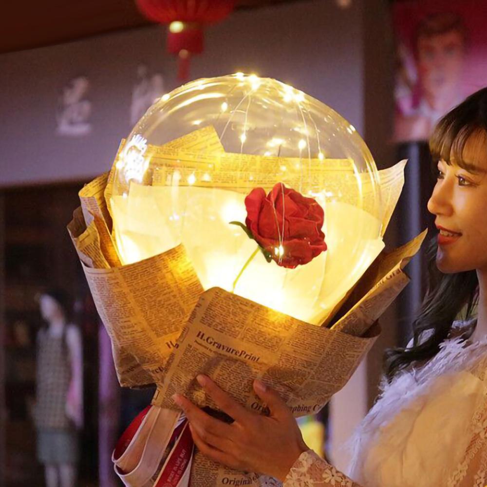 LED Luminous Balloon Rose Bouquet Transparent Bobo Ball Rose