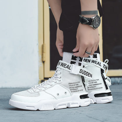 Fashionable high-top canvas sneakers, designed to make a statement, shoes, mesh with leather