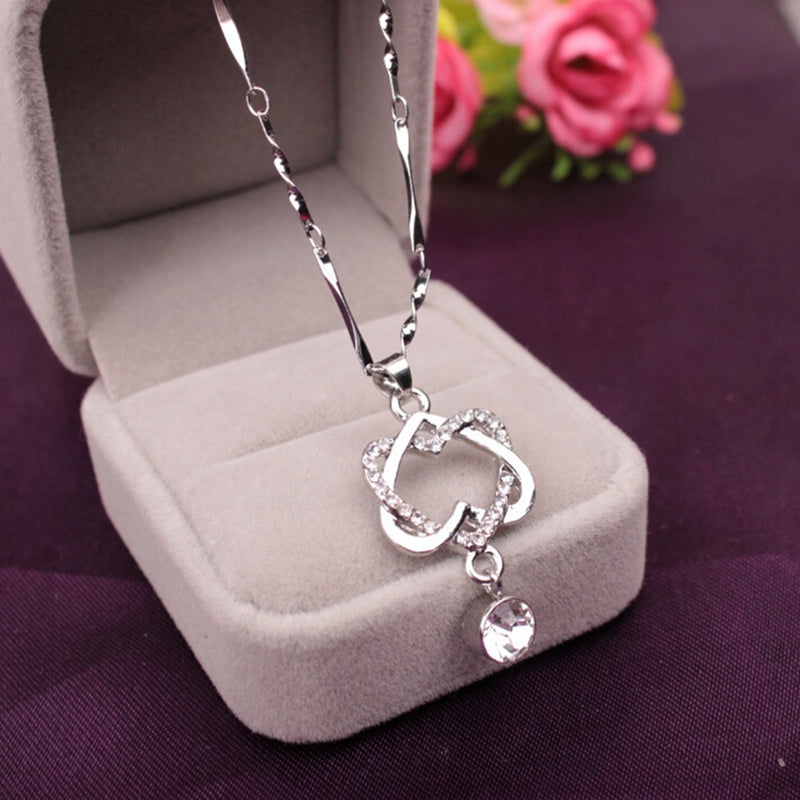 Korean Style White Gold Heart Necklace Double Heart