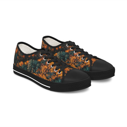 Women's Low Top Sneakers, forest design, EVA shock-absorbing layer, Full wraparound print, Black or white decoration