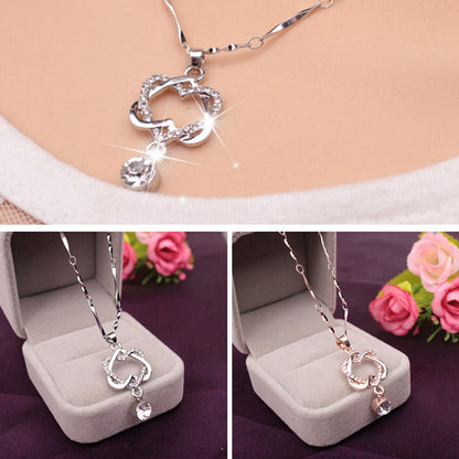 Korean Style White Gold Heart Necklace Double Heart