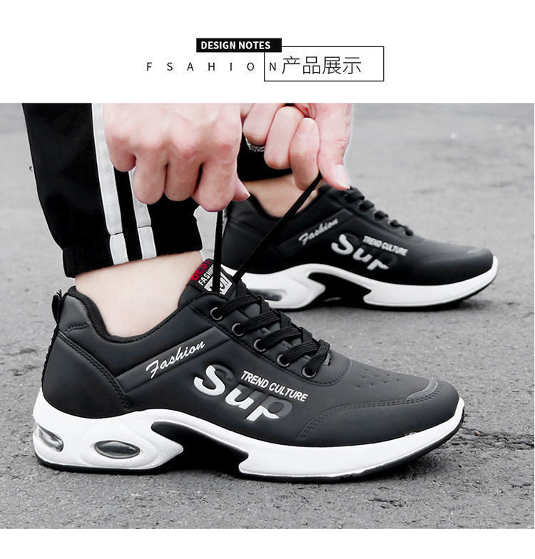 Men's Leisure Travel Shoes Students' White Leather Running Shoes