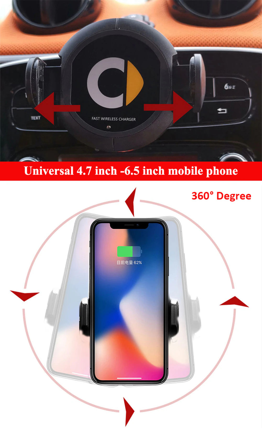 Car Wireless Charging Phone Holder with Navigation Bracket, Phone charger, Smart 453 fortwo/forfour Infrared Sensor for iPhone and Android