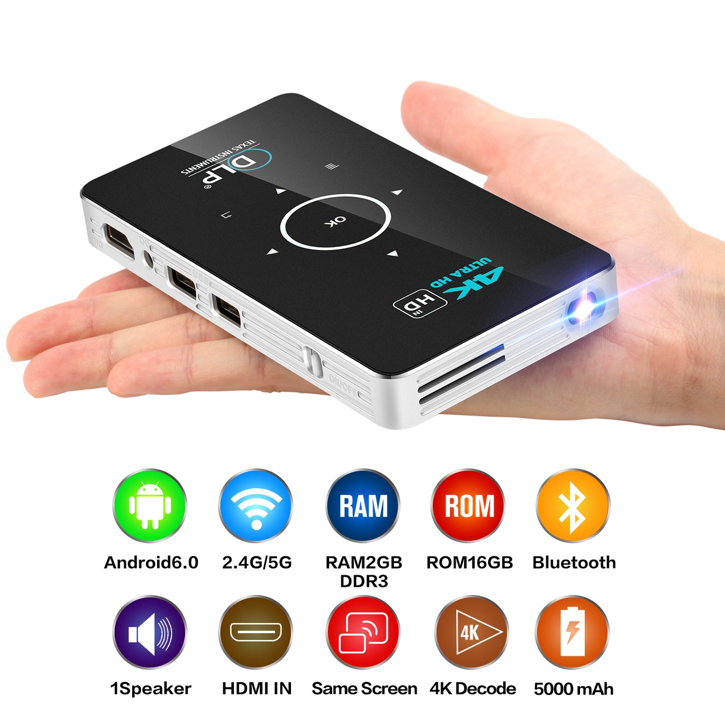 Indoor & Outdoor wireless Projector, WiFi Bluetooth 4.0 Portable LED